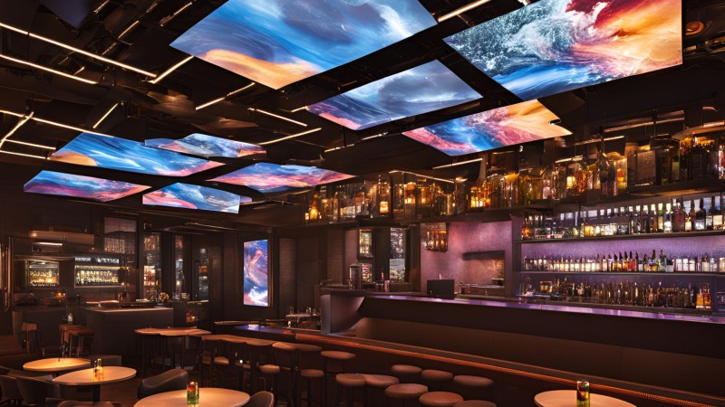 Installation d'écran led plafond dans un bar restaurant à Lyon dans le 69